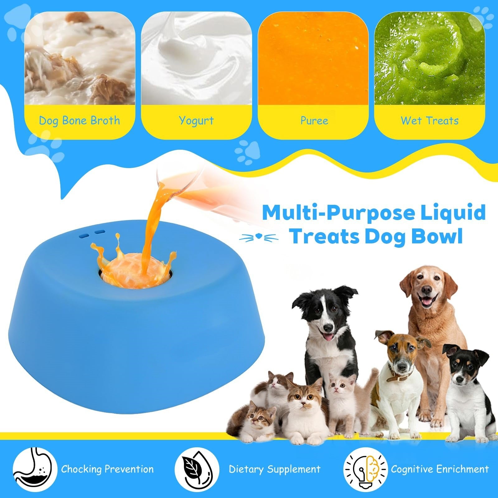 No-Spill Slow Feeder Lick Bowl for Dogs & Cats